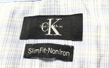 Load image into Gallery viewer, Calvin Klein Mens White Blue Plaid Cotton Slim Fit Non-Iron Dress Shirt Size L
