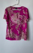 Load image into Gallery viewer, Jones New York Womens Pink Paisley Collarless Short Sleeve Blouse Top Size Large
