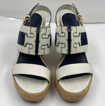 Load image into Gallery viewer, Authentic Tory Burch Womens Ines White Blue Wedge Heel Espadrille Sandals Sz 8M
