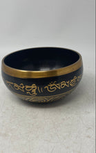 Load image into Gallery viewer, Vintage Black And Gold-Tone Brass Engraved Script Tibetan Singing Bowl
