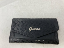 Load image into Gallery viewer, Guess Womens Black Silver Monogram Embellished Logo Pocket Slim Trifold Wallet

