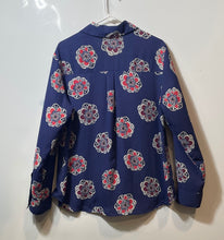Load image into Gallery viewer, Express Womens Blue Floral Long Sleeve The Portofino Button-Up Shirt Size Large
