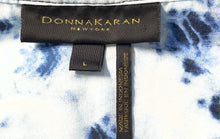 Load image into Gallery viewer, Donna Karan Womens Blue Tie-Dye Band Collar Half Button Front Blouse Top Size L
