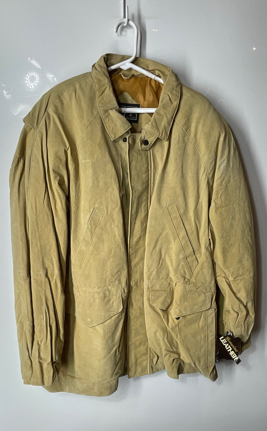 Gino Di Giorgio Mens Beige Leather Snap Front Jacket Size Large With Tag