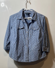 Load image into Gallery viewer, Karen Scott Womens Blue Polka Dot Denim 3/4 Sleeve Button-Up Shirt Size M Petite
