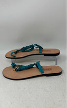 Load image into Gallery viewer, Bridget Womens Blue Beige Leather Toe Ring Tassel Flat Strappy Sandals Size 7
