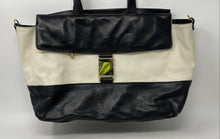 Load image into Gallery viewer, Innue Womens Black White Colorblock Leather Zip Top Buckle Satchel Handbag
