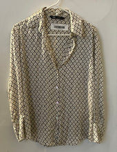 Load image into Gallery viewer, Zara Womens Cream &amp; Black Geometric Print Long Sleeve Button-Up Shirt Size XS

