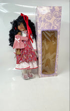 Load image into Gallery viewer, UG Collector Floral Red Dress Curly Black Hair Porcelain Doll In Box
