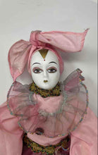 Load image into Gallery viewer, Vintage Pink Outfit Ruffled Collar Collectible Porcelain Harlequin Doll
