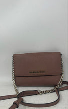 Load image into Gallery viewer, Michael Kors Womens Brown Leather Adjustable Strap Flap Over Lined Crossbody Bag
