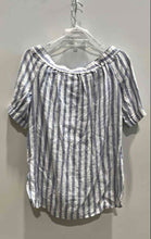 Load image into Gallery viewer, Michael Kors Womens White Blue Striped Linen Off The Shoulder Blouse Top Size L
