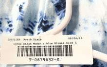 Load image into Gallery viewer, Donna Karan Womens Blue Tie-Dye Band Collar Half Button Front Blouse Top Size L
