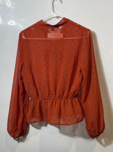Load image into Gallery viewer, Forever 21 Womens Orange Polka Dot Long Sleeve Tie Neck Peplum Blouse Top Size M

