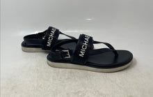 Load image into Gallery viewer, Michael Kors Womens Black White Monogram Open Toe Flat Thong Sandals Size 7
