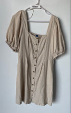 Load image into Gallery viewer, Old Navy Womens Beige Puff Sleeve Square Neck Smocked Back Shirt Dress Size L
