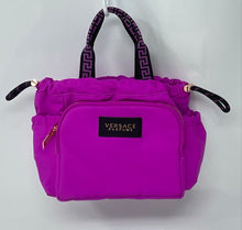 Load image into Gallery viewer, Versace Parfums Womens Purple Double Handle Pockets Lined Drawstring Tote Bag
