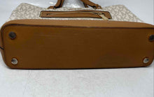 Load image into Gallery viewer, Michael Kors Womens Beige Brown Monogram Leather Trim Zip Top Frame Out Tote Bag
