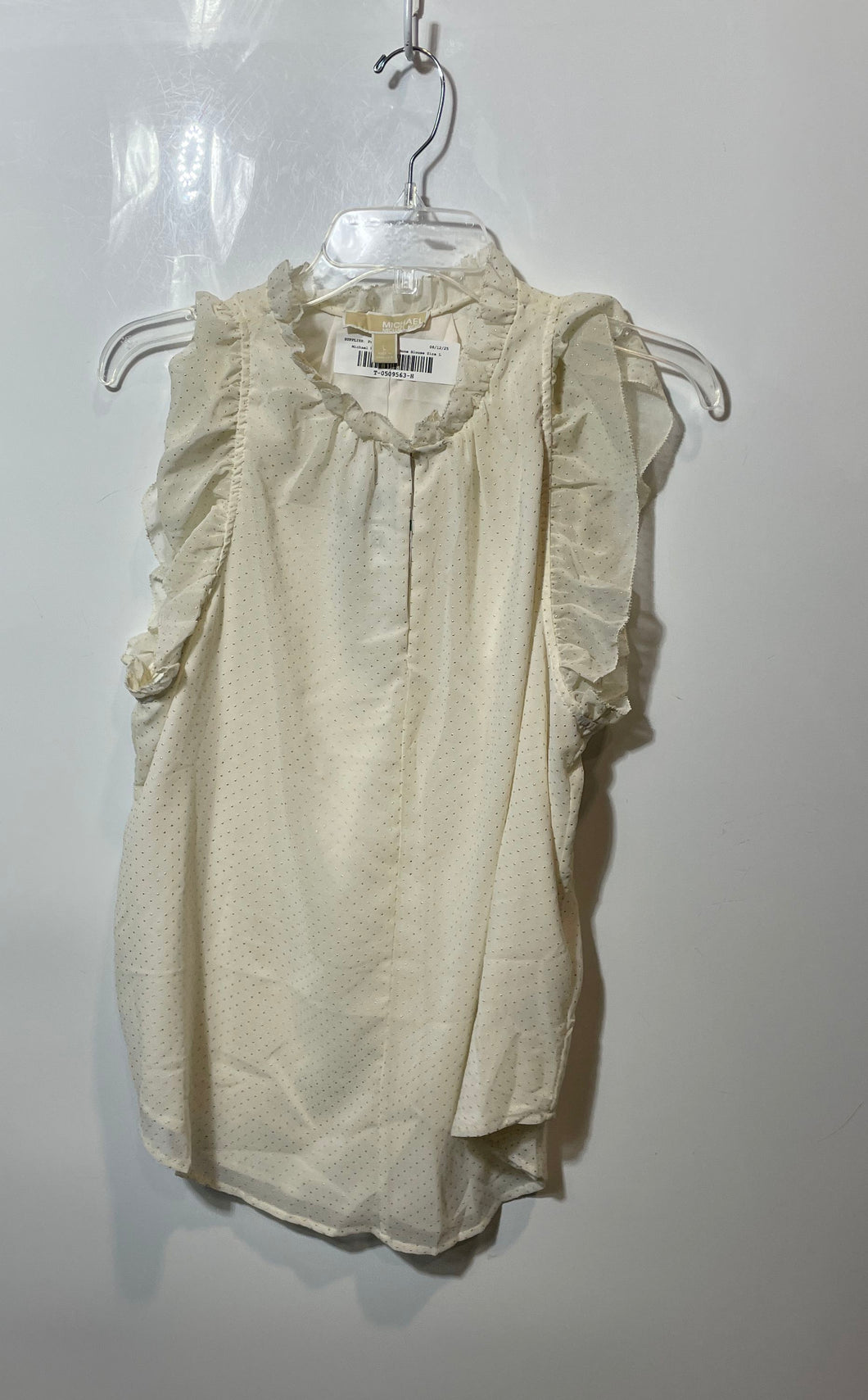 Michael Kors Womens Bone Dewdrop Ruffle Sleeveless High Neck Blouse Top Size L