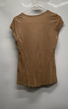 Load image into Gallery viewer, Guess Womens Light Brown Beaded Logo Split Neck Pullover T-Shirt Size S
