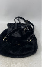 Load image into Gallery viewer, Steve Madden Womens Black Faux Fur Adjustable Strap Drawstring Mini Backpack

