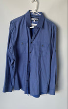Load image into Gallery viewer, Express Mens Blue White Striped Long Sleeve Extra Slim Fit Dress Shirt Size L
