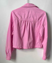 Load image into Gallery viewer, Zara Womens Pink Long Sleeve Collared Cropped Button-Up Shirt Size Large
