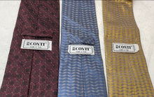 Load image into Gallery viewer, Set Of 3 Conti Mens Yellow Wine Red And Blue And Gray Printed Silk Pointed Ties
