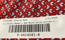 Load image into Gallery viewer, Max Studio Womens Red Multi Printed Short Sleeve V-Neck Blouse Top Size S
