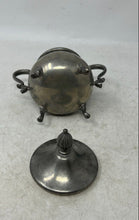 Load image into Gallery viewer, Williamsburg Restoration Stieff 1136 Pewter Footed Sugar Bowl With Lid
