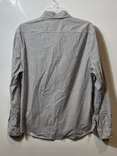Load image into Gallery viewer, Express Mens Gray White Striped Long Sleeve Button-Up Shirt Size Medium
