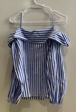 Load image into Gallery viewer, Zara Womens Blue White Striped Off The Shoulder Long Sleeve Blouse Top Size S
