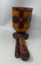 Load image into Gallery viewer, Vintage Brown Floral Hand-Carved Wood 3 Pcs Footed Mortar And Pestle Set
