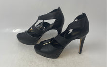 Load image into Gallery viewer, Michael Kors Womens Berkley Black Leather Peep Toe Platform Heels Size 7.5

