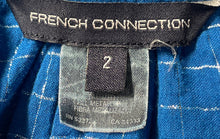 Load image into Gallery viewer, French Connection Womens Blue Check Short Sleeve Tie Neck Blouse Top Size 2
