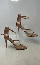 Load image into Gallery viewer, Bebe Womens Berdine Pink Gold Zipper Open Toe Stiletto Strappy Heels Size 9
