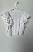 Load image into Gallery viewer, A New Day Womens White Short Ruffle Sleeve Square Neck Cropped Blouse Top Size M
