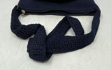 Load image into Gallery viewer, The Sak Womens Dark Blue Crochet Single Strap Pockets Zip Top Lined Shoulder Bag
