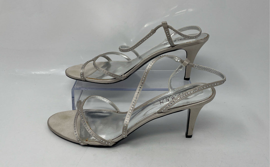 Lauren Ralph Lauren Womens Theresa Silver Tone Open Toe Strappy Heels Size 8.5B
