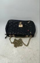 Load image into Gallery viewer, Betsey Johnson Womens Black Quilted Heart Leather Chain Strap Crossbody Bag
