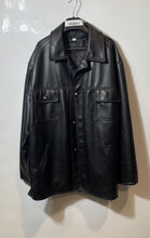 Load image into Gallery viewer, CV Mens Black Faux Leather Long Sleeve Flap Pockets Button Front Jacket Size XL
