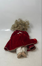 Load image into Gallery viewer, Blonde Curly Hair Green Eyes Decorative Porcelain Doll In Red &amp; White Maxi Dress
