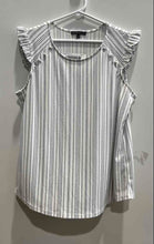 Load image into Gallery viewer, Adrianna Papell Womens White Striped Sleeveless Collarless Blouse Top Size M
