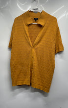 Load image into Gallery viewer, Express Mens Yellow Mustard Textured Knit Cotton Short Sleeve Button-Up Shirt M

