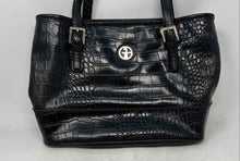 Load image into Gallery viewer, Giani Bernini Womens Black Croc Embossed Faux Leather Double Handle Tote Handbag
