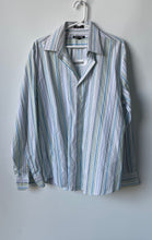 Load image into Gallery viewer, Express Mens Multicolor Striped 1MX Long Sleeve Collared Dress Shirt Size L
