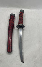 Load image into Gallery viewer, Japanese Samurai Katana Sword With Red Black Wrapped Handle &amp; Patterned Scabbard

