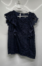 Load image into Gallery viewer, Express Womens Dark Blue Eyelet Lace Flutter Sleeve Crew Neck Blouse Top Size S
