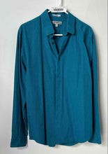 Load image into Gallery viewer, Express Mens Blue Striped Cotton Long Sleeve Spread Collar Dress Shirt Size L
