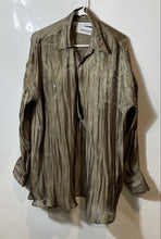 Load image into Gallery viewer, Zara Womens Green Pleated Long Sleeve Collared Button-Up Shirt Size Small
